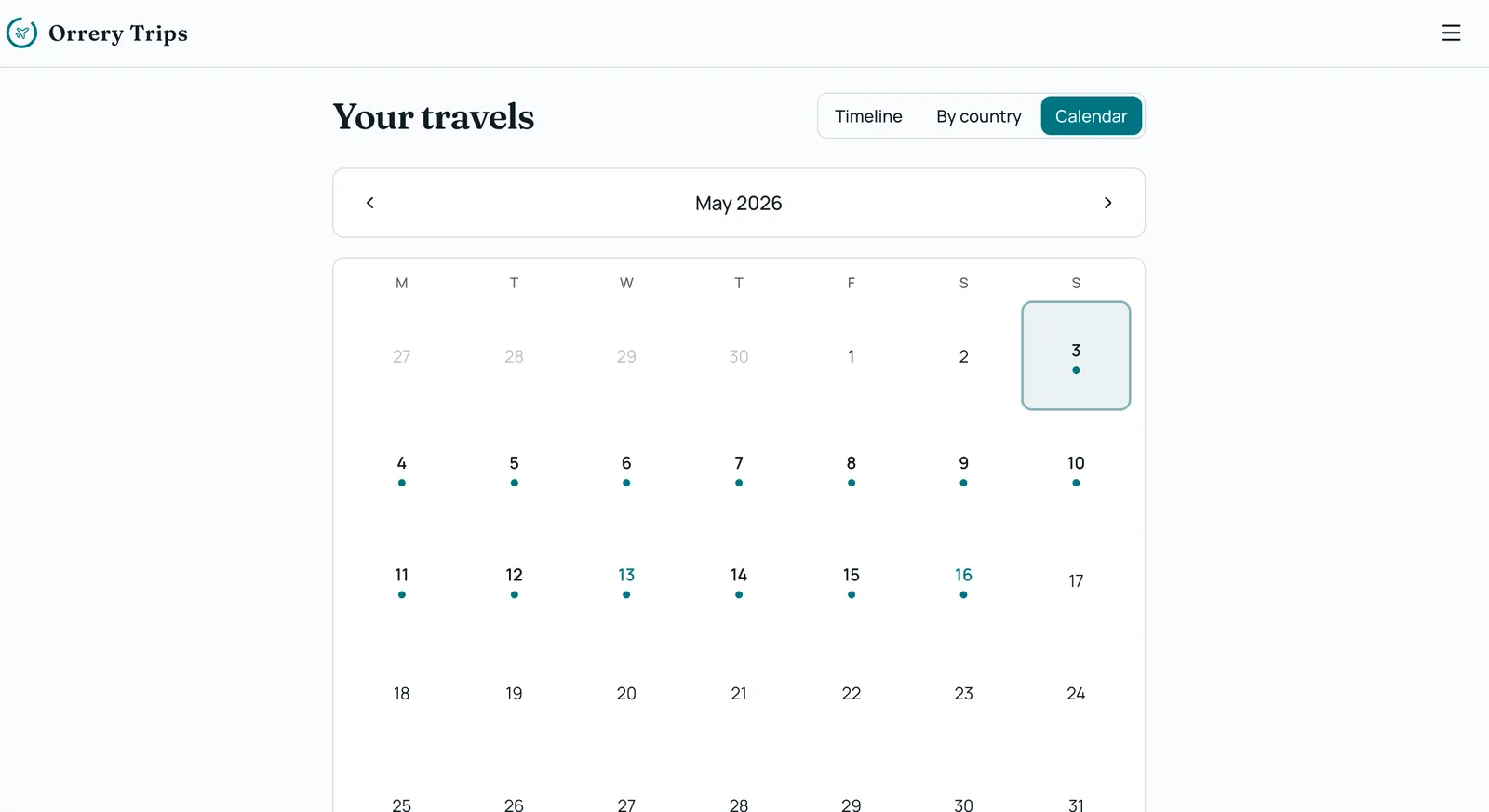 A preview of your travel map inside Orrery Trips (7 of 7)