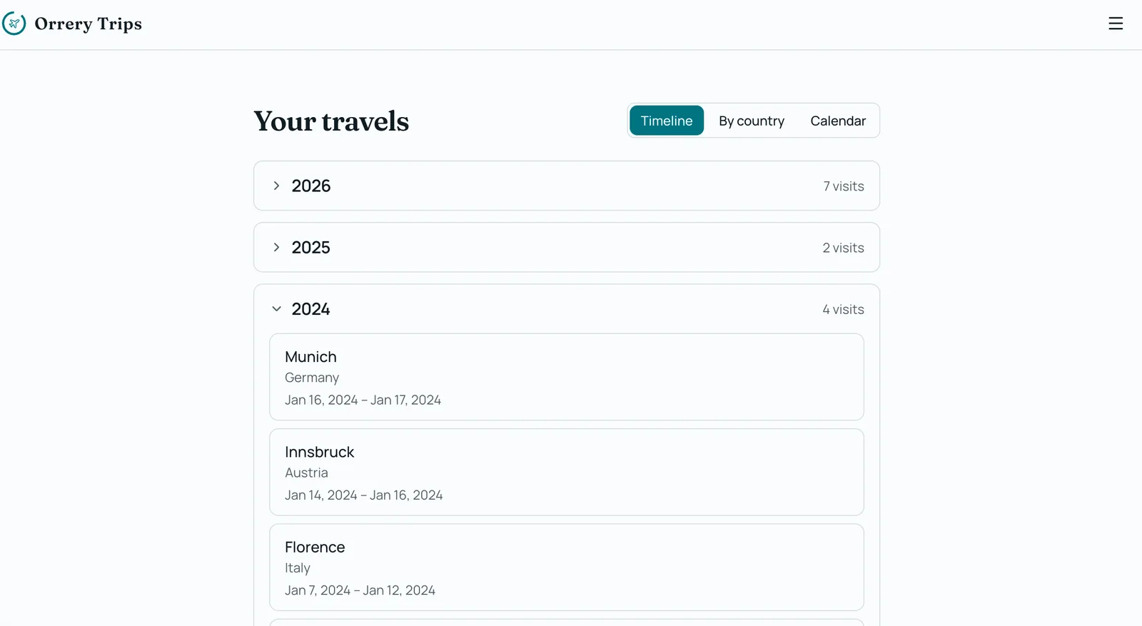 A preview of your travel map inside Orrery Trips (5 of 7)